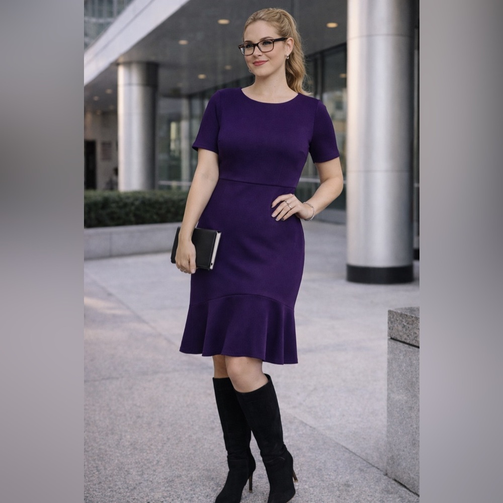 Alexia Admor Rich Purple Short Sleeve Midi Dress - Size L - Picture 6 of 6